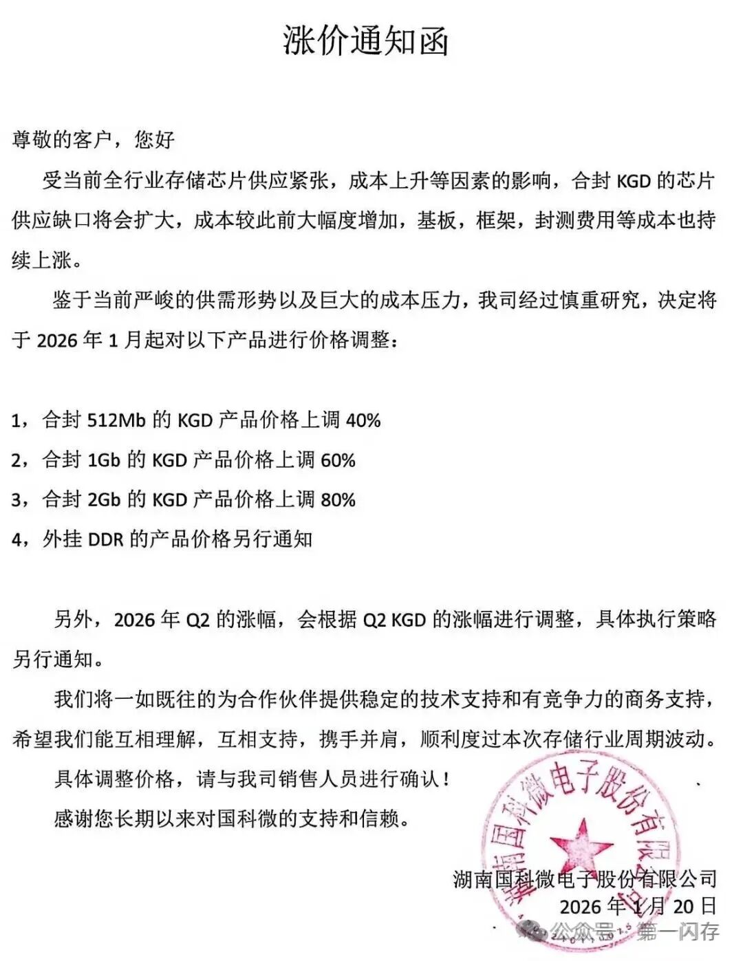刚刚！国科微发涨价函！全面涨价、最高涨80%！
